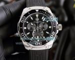 Copy Tag Heuer Aquaracer SS Black Chronograph Dial Black Rubber Watch 43MM